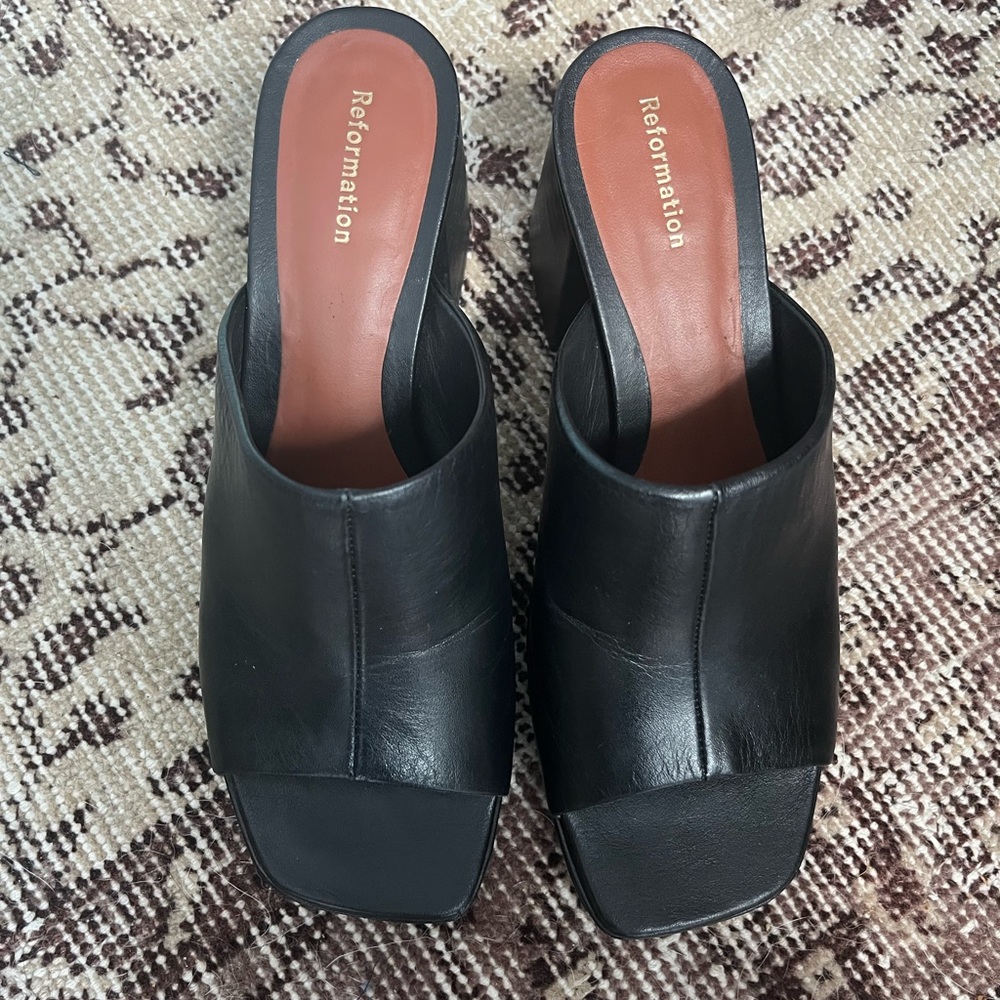 Reformation Black Mia Platform Sandal size 6